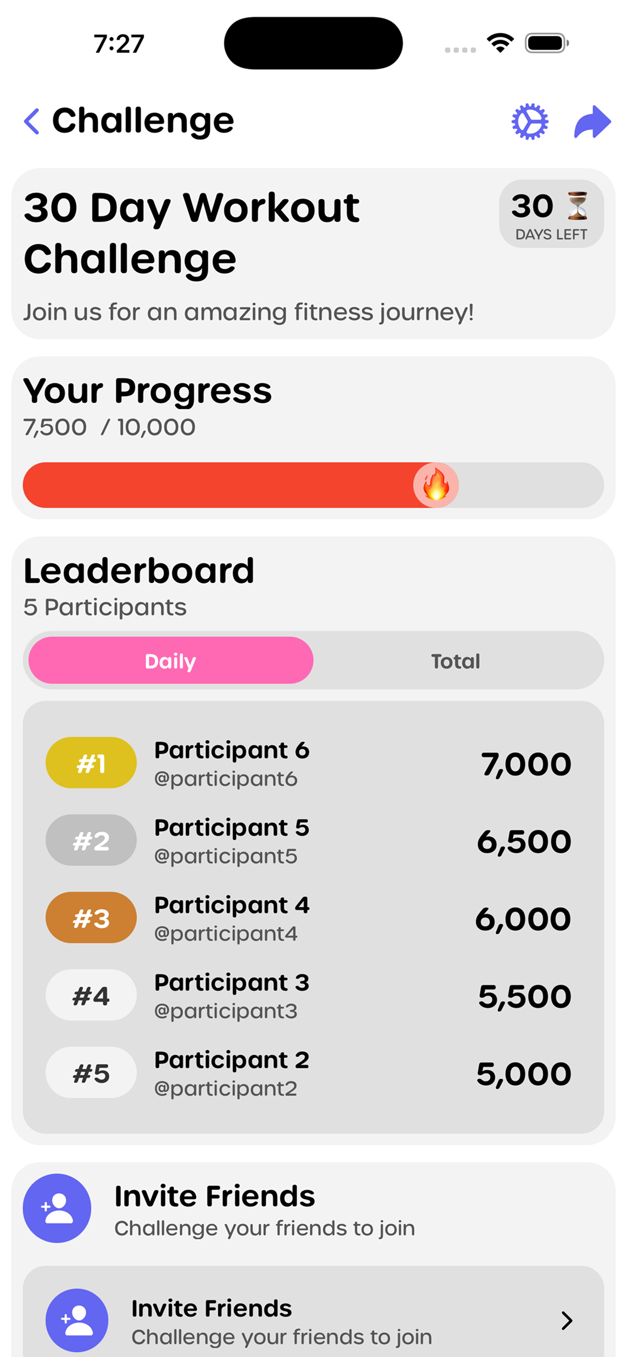 Fitness tracking app showing workout consistency streaks and progress